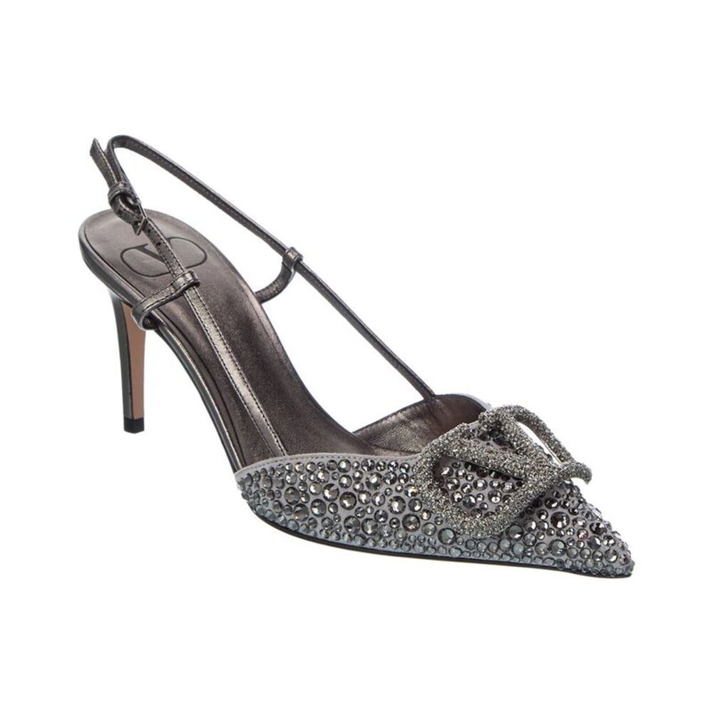 Valentino Vlogo Signature 80 Suede & Leather Slingback Pump, Silver